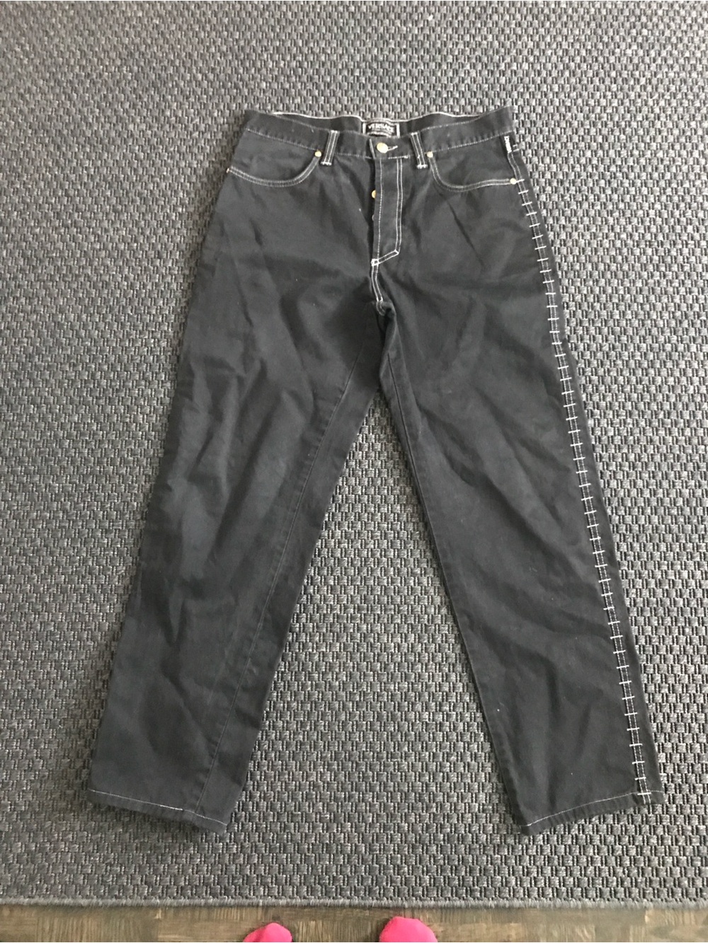 Versace Black Straight-Leg Jeans with Contrast Side Stitch